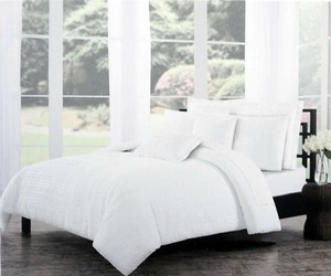 Tahari Bedding Solid White Textured Seersucker Stripes Duvet Cover