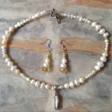 Freshwater Pearl Necklace Earrings Set Womens Jewelry Formal Wedding Handmade