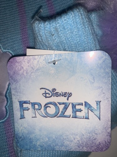Disney Frozen Anna Elsa Knit Winter Beanie Hat & Mittens Set w/ Pom-Pom Toddler - Picture 3 of 6