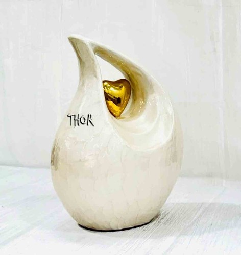 Large Pearl and Gold Enamel Heart Teardrop Urn Adult Pet Dog Ash Cremains Memori - Picture 13 of 16