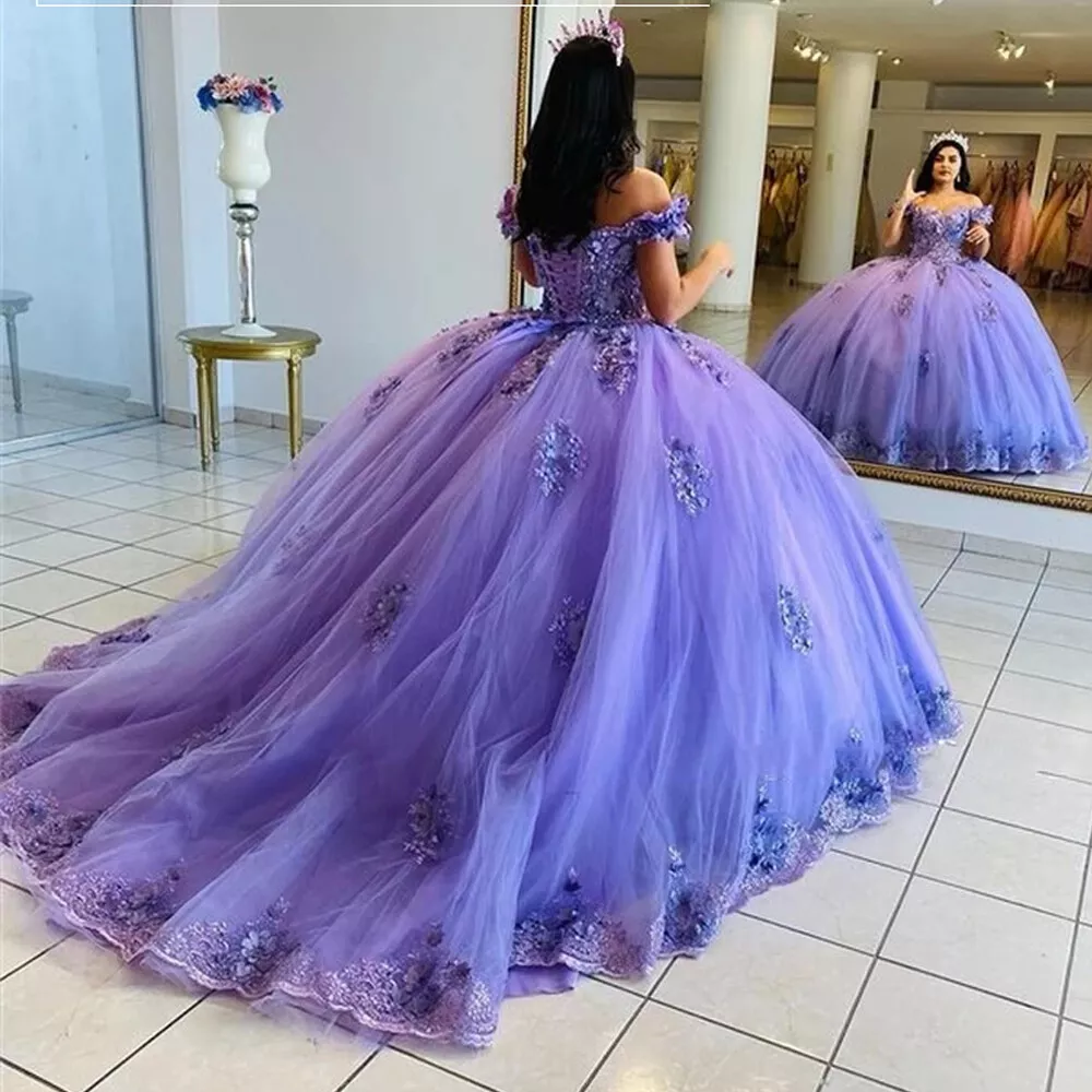 Purple Princess Quinceanera Dresses Off Shoulder Puffy Sweet 15 16 Ball  Gowns