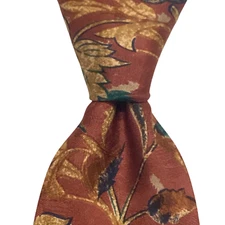 LANVIN PARIS Men's 100% Silk Necktie FRANCE Designer FLORAL Brown/Gold/Green EUC