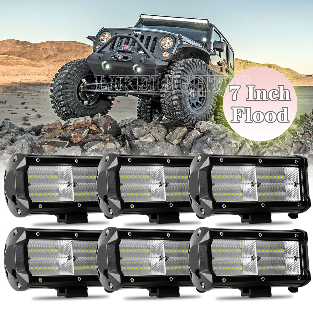 6pcs 7 Inch 120W LED Work Light Flood Pods Cube Fog Driving Lamp Offroad ATV UTV