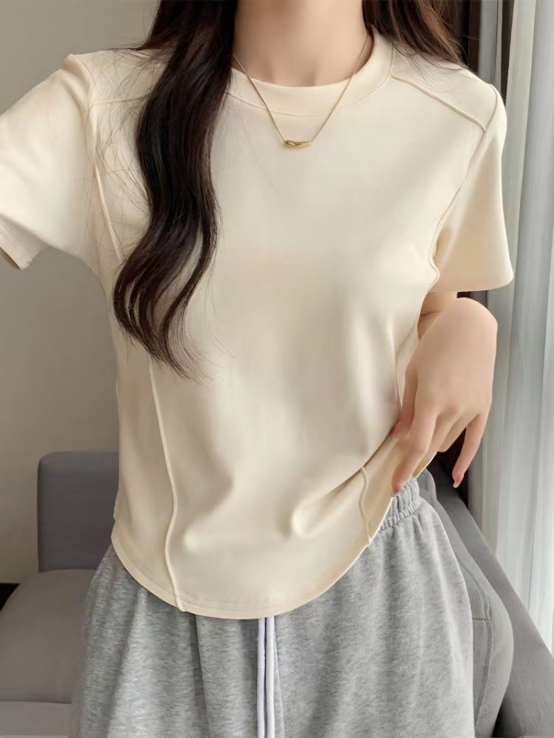 Women's Top Summer Cotton Fashion Slim Fishbone Shoulder Short Sleeve T-shirt