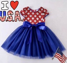 Girls Sequin 4th Of July Patriotic Fit  Flare Pageant Fun Wear Dress Size 5