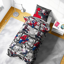 Image of Marvel Spider-Verse Single Duvet Cover Action Comic Strip Design Bedding Set