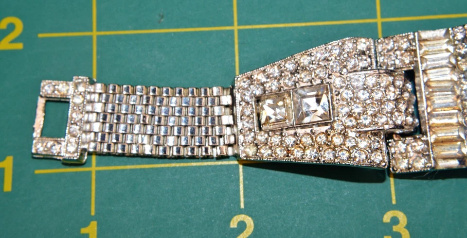 Vintage 1950s Color Argento Diamonique Trasparente Strass 15.9cm Stile Bracciale - Immagine 4 di 4