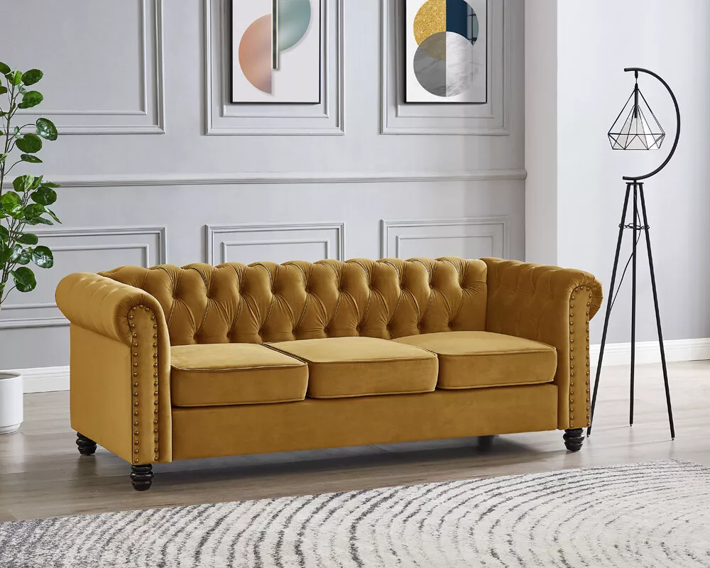 Brown velvet tufted sofa online