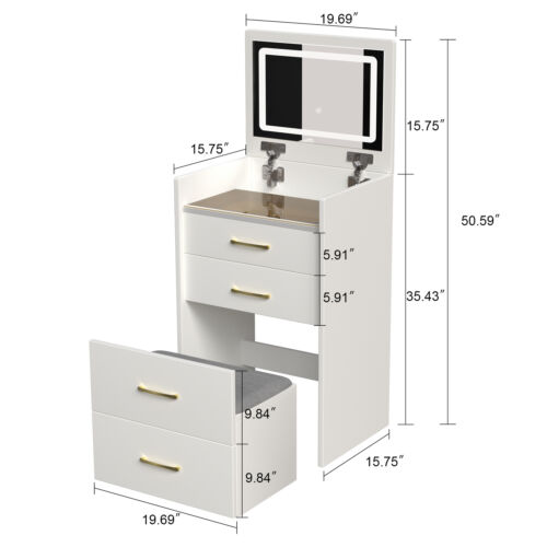 3 in 1 Vanity Desk with Open Top Mirror Vanity Set with Visible Glass Desktop - Picture 2 of 12