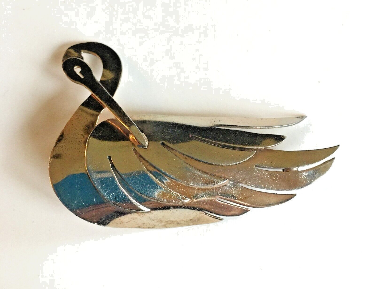 Vintage 925 Sterling Silver Large Swan Brooch Pin Signed
