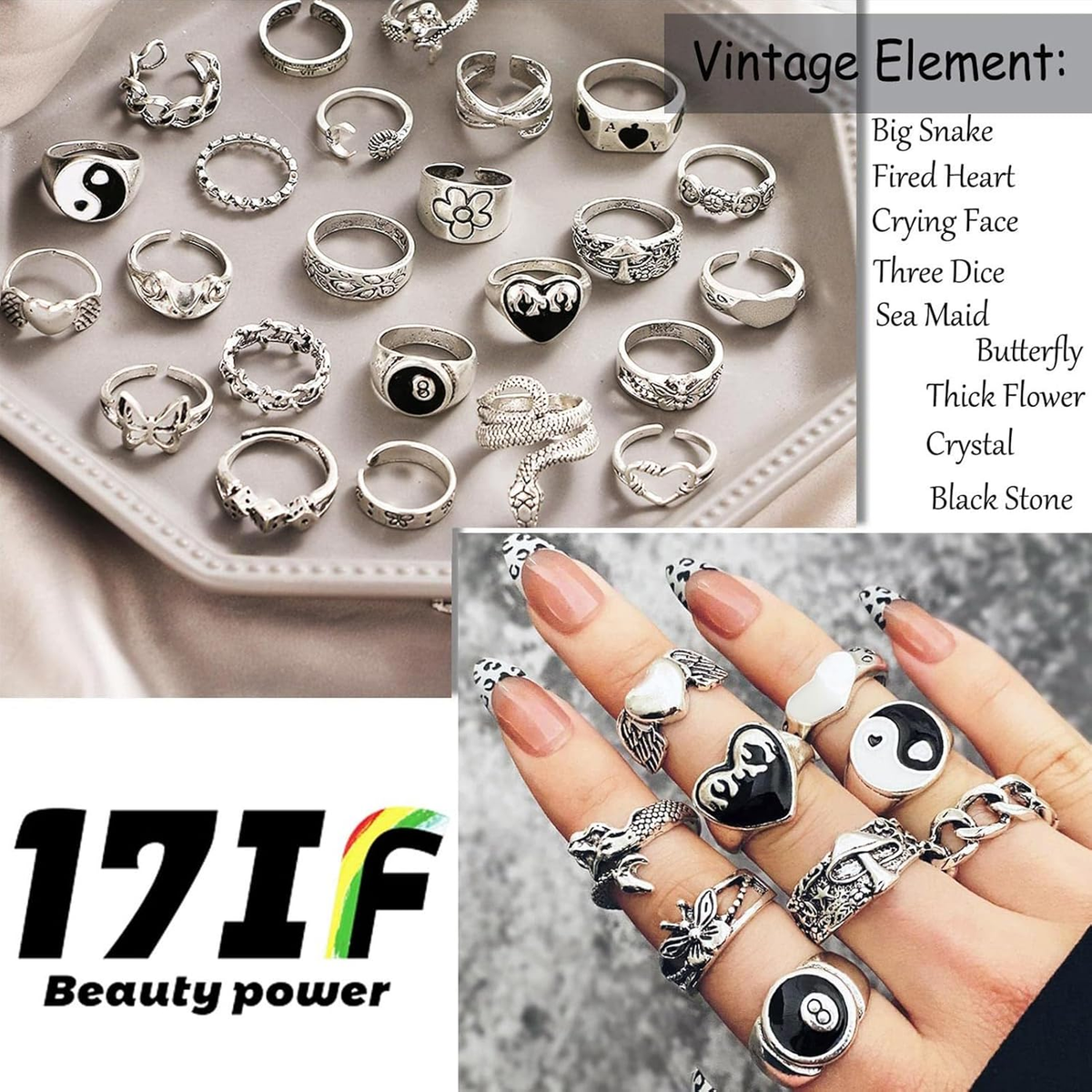 26-35 Pcs Vintage Silver Knuckle Rings Set for Women Men, Grunge