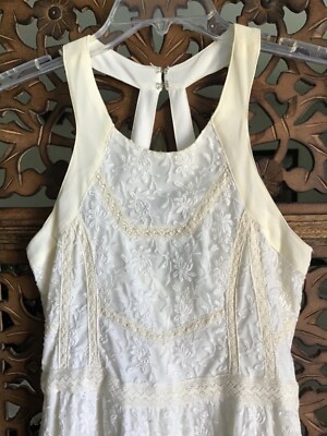 American Eagle Womens Boho Ivory Lined Crochet Floral Sleeveless Sun Dress  Sz 4 | eBay