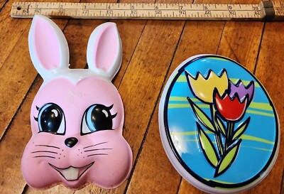 Vintage Easter Bunny & Tulip Cake Toppers Pop Tops Bakery Crafts