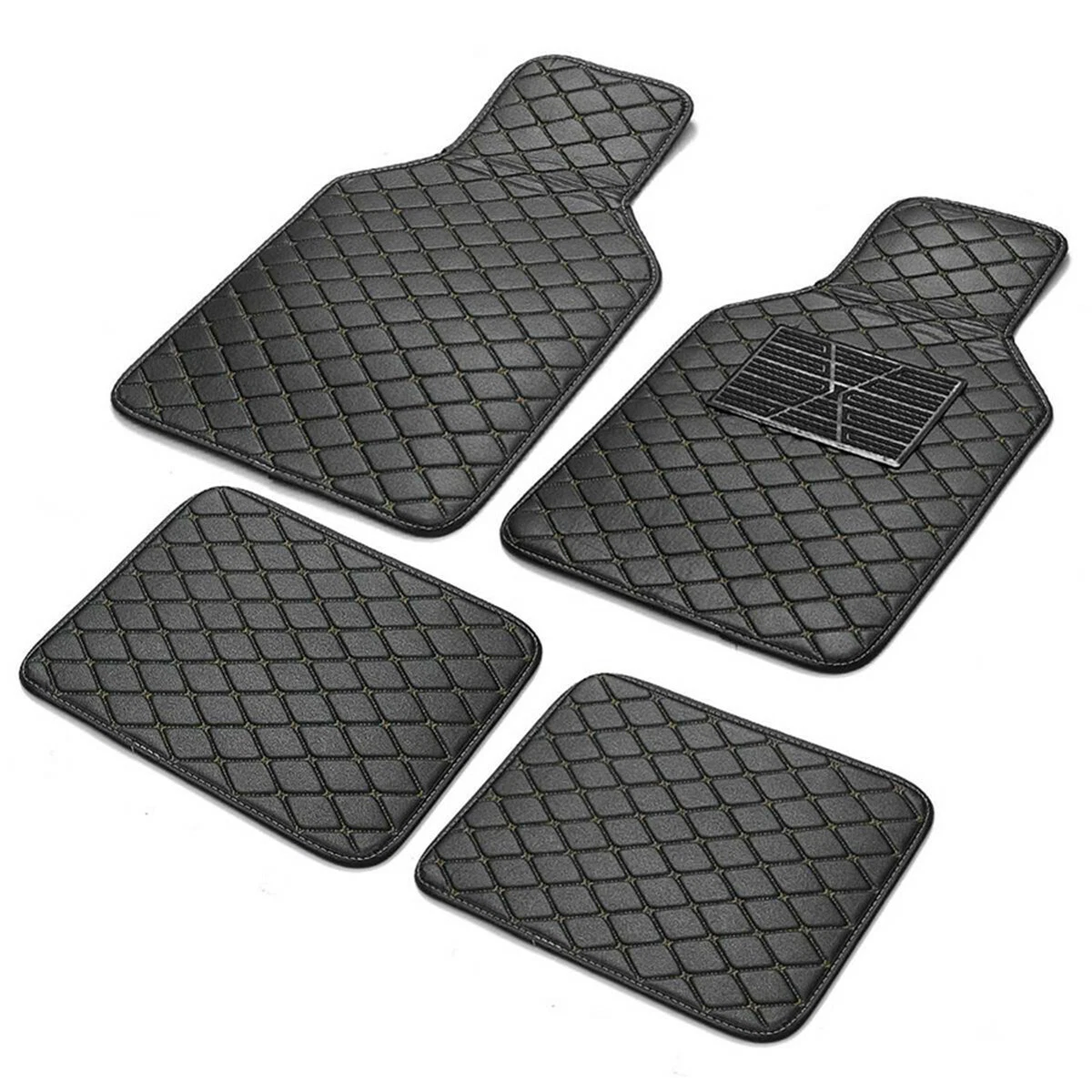 Black/Beige Car Truck SUV Floor Mats PU Leather All Weather Protection  Universal