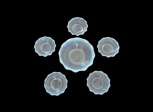 Vtg. Anchor Hocking Moonstone Opalescent Hobnail Bowl Dish Set