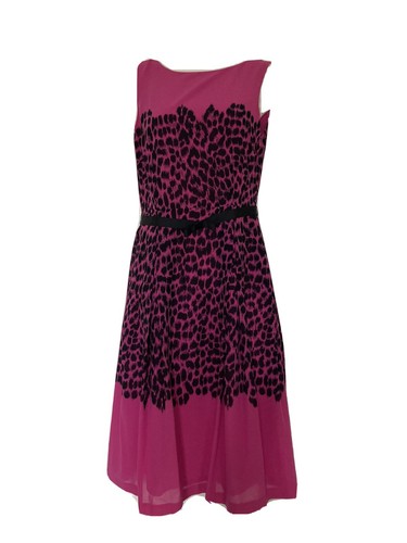 Hobbs Size 8 Dress Hot Pink Leopard Print Belted Summer RRP £159 - Picture 2 of 7