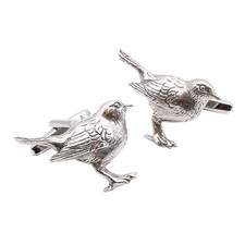 Garden Robin Pewter Cufflinks in Personalised Chrome Effect Cufflink Box