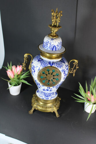Antique Belgian boch Delft blue white faience lion heads clock - Picture 6 of 8