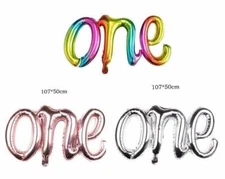 ONE Script Balloon Letters Champagne Balloons Mylar Foil First 1st Birthday US