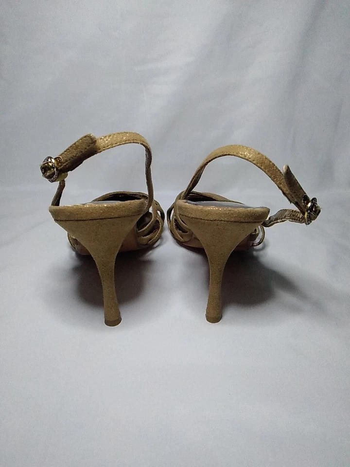Tacones Kathy Van Zeeland de gamuza tostados de cuero dorado con escamas punta talla 9 para mujer  Foto 4 de 4
