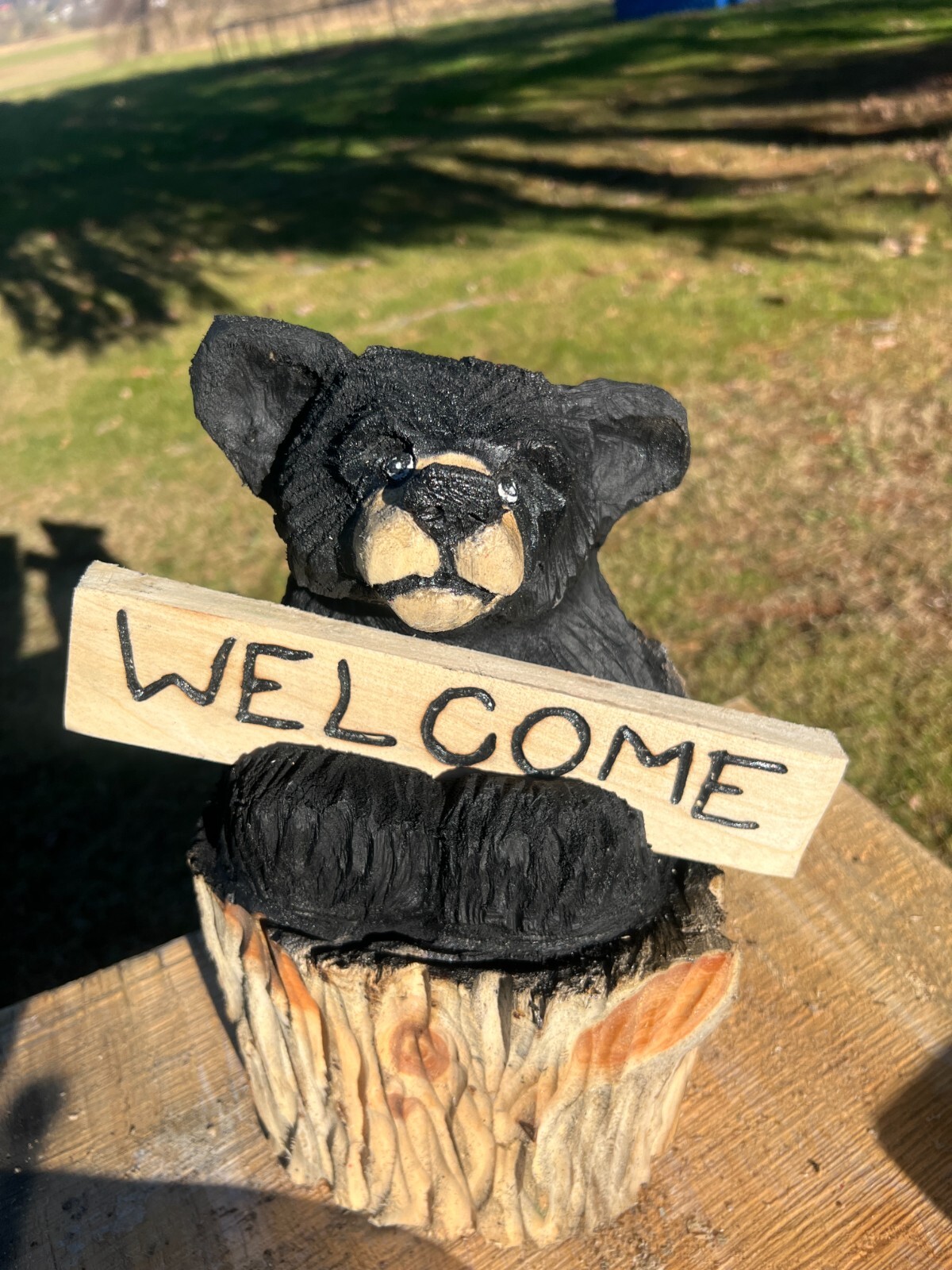 Chainsaw Carved Bear Carving Cabin Decor Rustic Log Wood