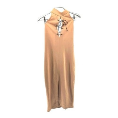 Boohoo Women's US 6 UK 10 Pink Lace Front Halter Dress Club Bodycon Sexy  Midi | eBay