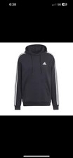 adidas Essentials Fleece 3-Stripes Full Zip Men's Hoodie - Black, S