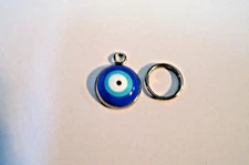 Turkish evil eye stainless steel small pet cat and dog collar charm w/split ring