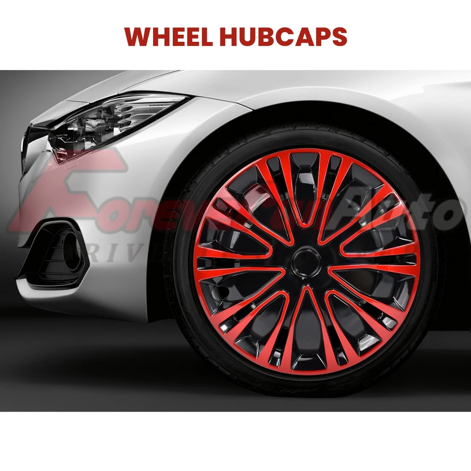 Juego de 4 tapacubos de rueda de 16" rojo a presión para neumáticos R16 y llantas completas de acero Foto 2 de 4