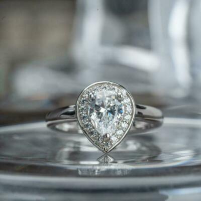 Pear Cut 2.20Ct Diamond 14K White Gold Halo Engagement Ring Simulated in Size 8