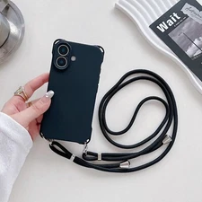 For iPhone 17 Pro Max 16 15 13 11 Plain Color Phone Case With Crossbody String