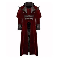 Gothic Steampunk Military Red Jacket Men’s Punk Highwayman Regency Long Coat