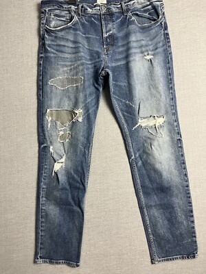 Hudson Sartor Jeans Men 33 Blue Relaxed Skinny Patchwork Button Fly Distressed