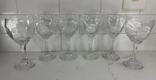 6- Vintage Libbey Chivalry Clear White Wine Glasses Goblets Textured Pannle 8 oz