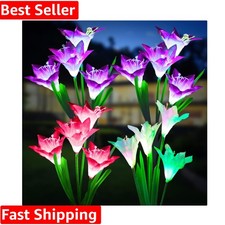 Outdoor Solar Lights, 4 Pack Solar Garden Light with Bigger Lily Flowers, Wat...