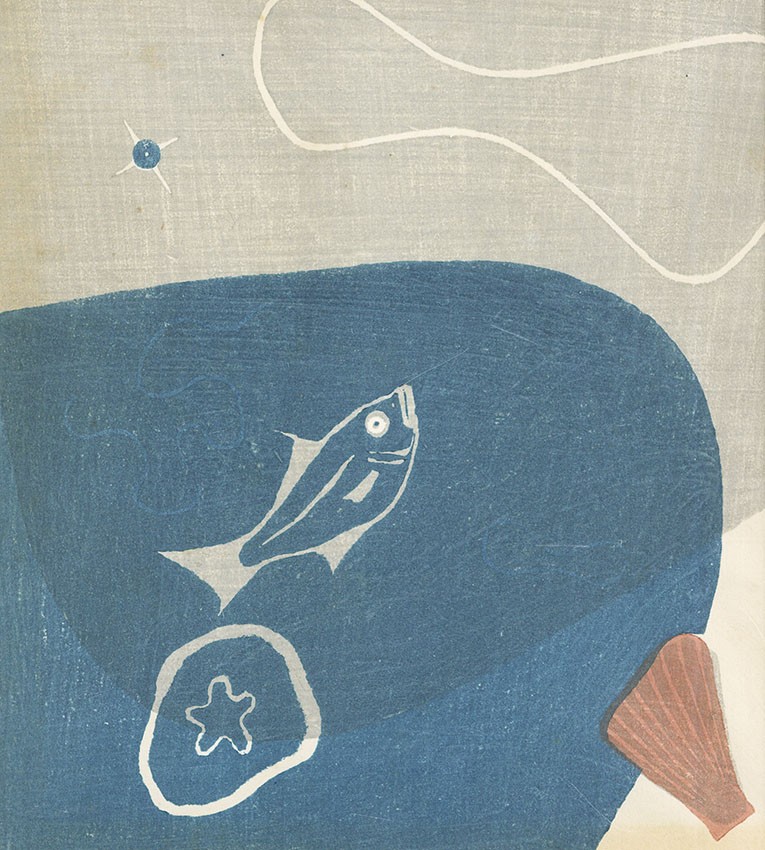 Koshiro Onchi Japanese Woodblock Print Illusion of the Sea Sosaku Hanga Framed