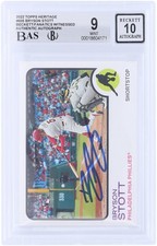 Bryson Stott Phillies Autographed 2022 Topps Heritage #605 BAS 9/10 Rookie Card