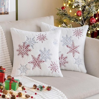 Weihnachtskissenbezüge Set, Schneeflockenmuster, Weich und Kuschelig, 40x40cm