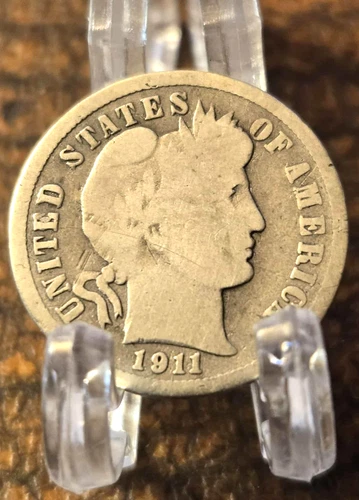 1911 D - Barber Liberty Dime 10c - 90% Silver - Good Condition