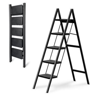 Step Ladder 5 Step Folding, 330 Lbs Load Heavy Duty Step Ladders for Home/Ind...
