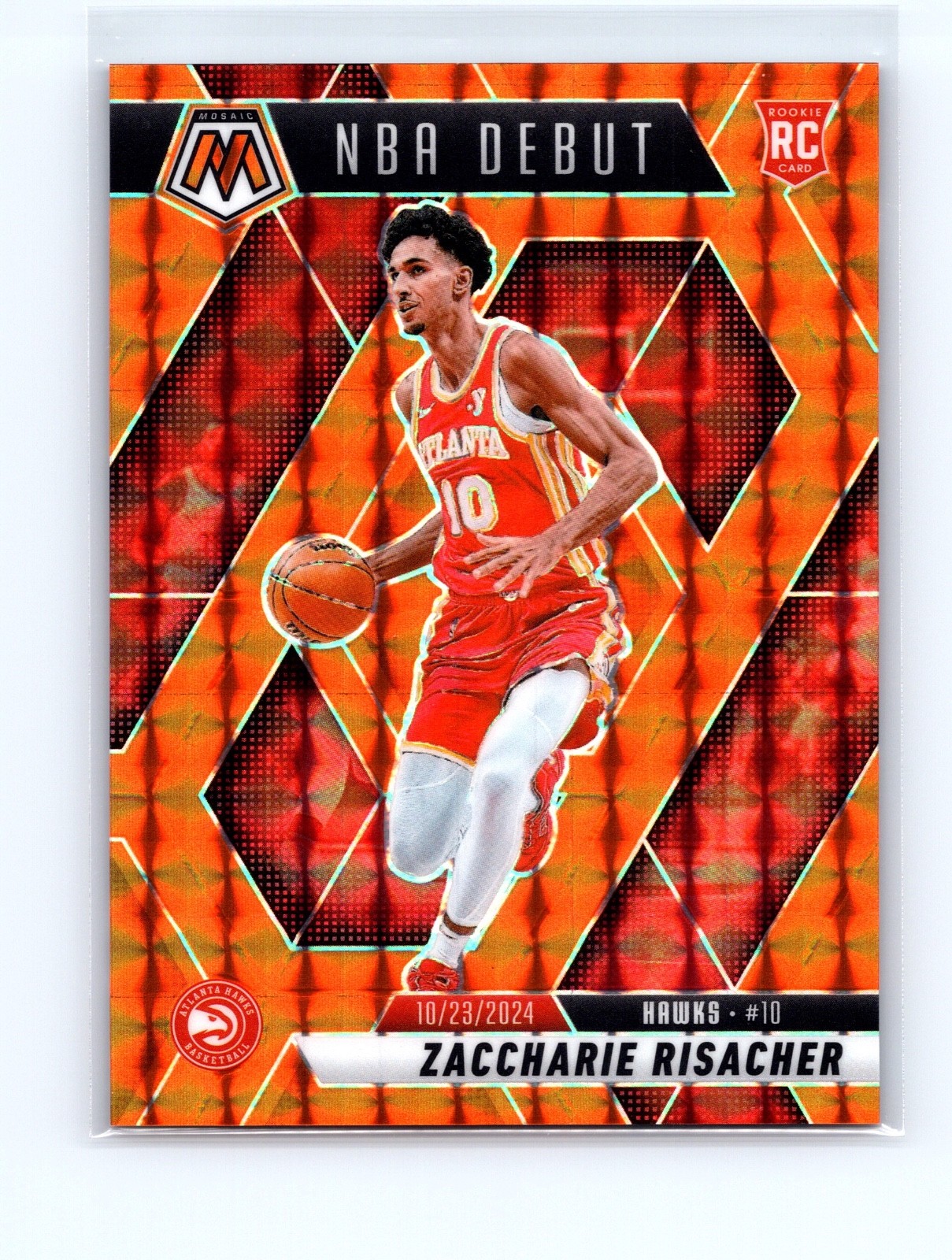 2024-25 Mosaic NBA Debut Zaccharie Risacher #269 Orange Mosaic Prizm #'d /249