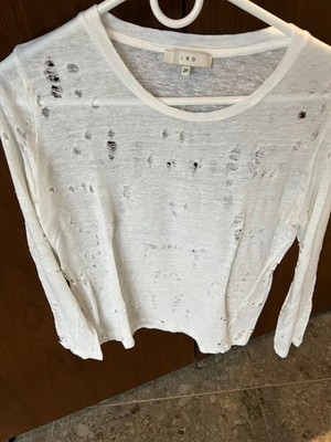 IRO Women's Distressed Long Sleeve White Top Size:34