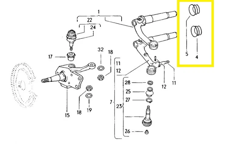 JUEGO DE 4 SELLOS DE BRAZO DE TORSIÓN SUPERIOR E INFERIOR VOLKSWAGEN T1 BUG BEETLE 1966-1978 Foto 2 de 2