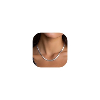 Herringbone Necklace for Women Dainty Flat Snake Chain Layered Choker Necklac...