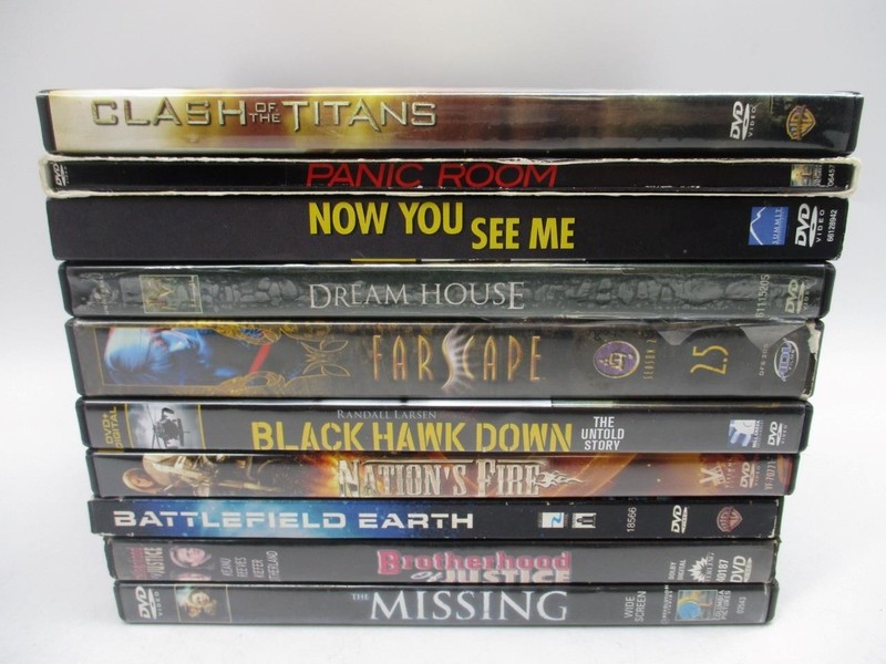 DVD LOT OF 10 PRE-OWNED UNTESTED CLASH OF THE TITANS,PANIC ROOM,FARSCAPE MORE