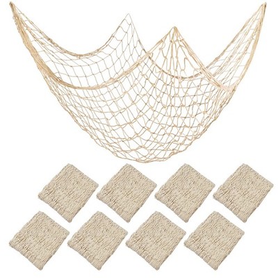 8 Pieces Natural Fish Net Decoration 80'' x 40'', Wall Hanging Cotton Fishnet D...