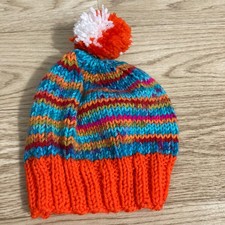 Unbranded Knit Beanie Kids OS Multicolor Pom Pom Striped Winter Hat RAINBOW