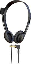 Wired On Ear Headset with Boom Microphone 3.5mm Leather Black