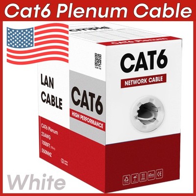 Cat6 Plenum Bulk Ethernet Network Cable 1000ft CMP Solid 23AWG UTP White