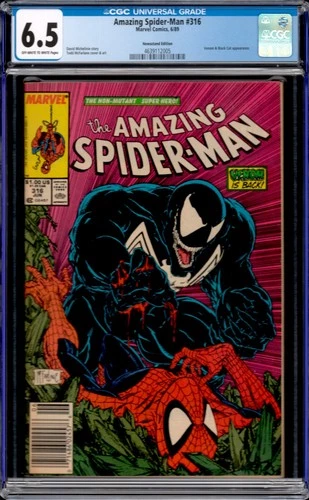 Amazing Spider-Man #316 Marvel Newsstand 1989 Venom Black Cat Appearance CGC 6.5